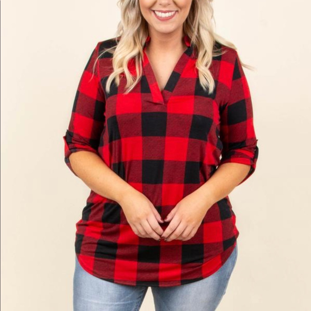 Chic Soul Buffalo Check Colorado Living Top Red 2X